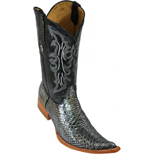 Los Altos Metallic Silver Grey Genuine All-Over Python Snake Skin Pointed Toe Cowboy Boots 1965736